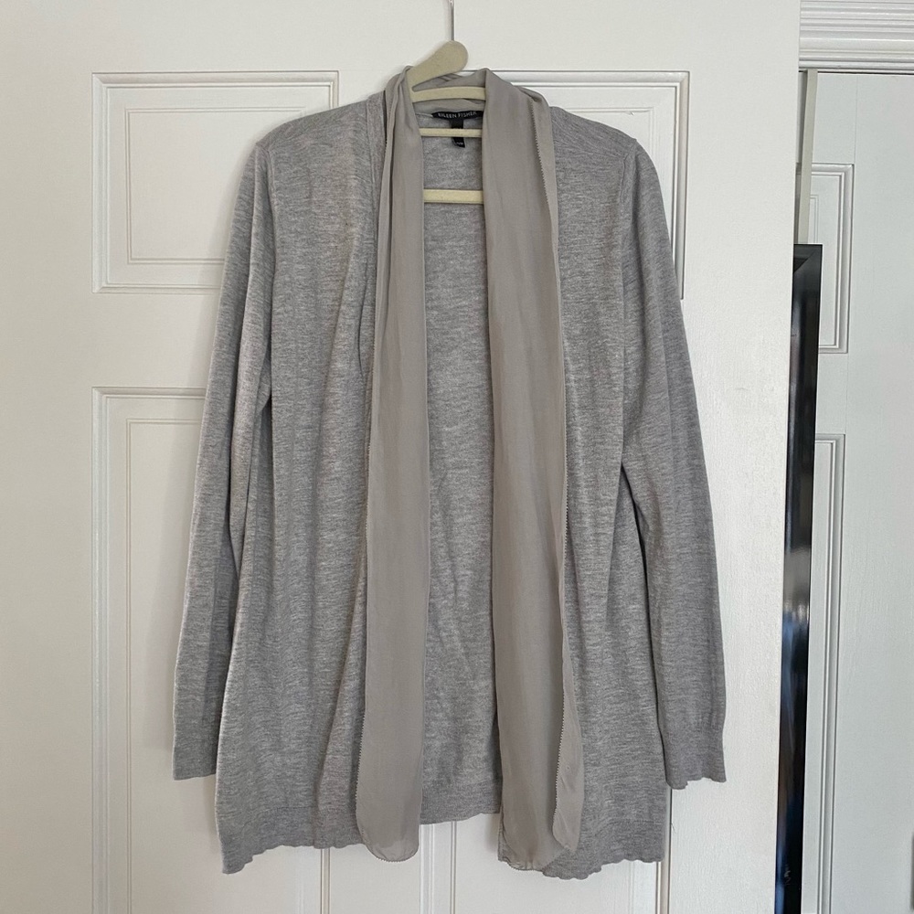 Eileen Fisher Silk Trim Cardigan